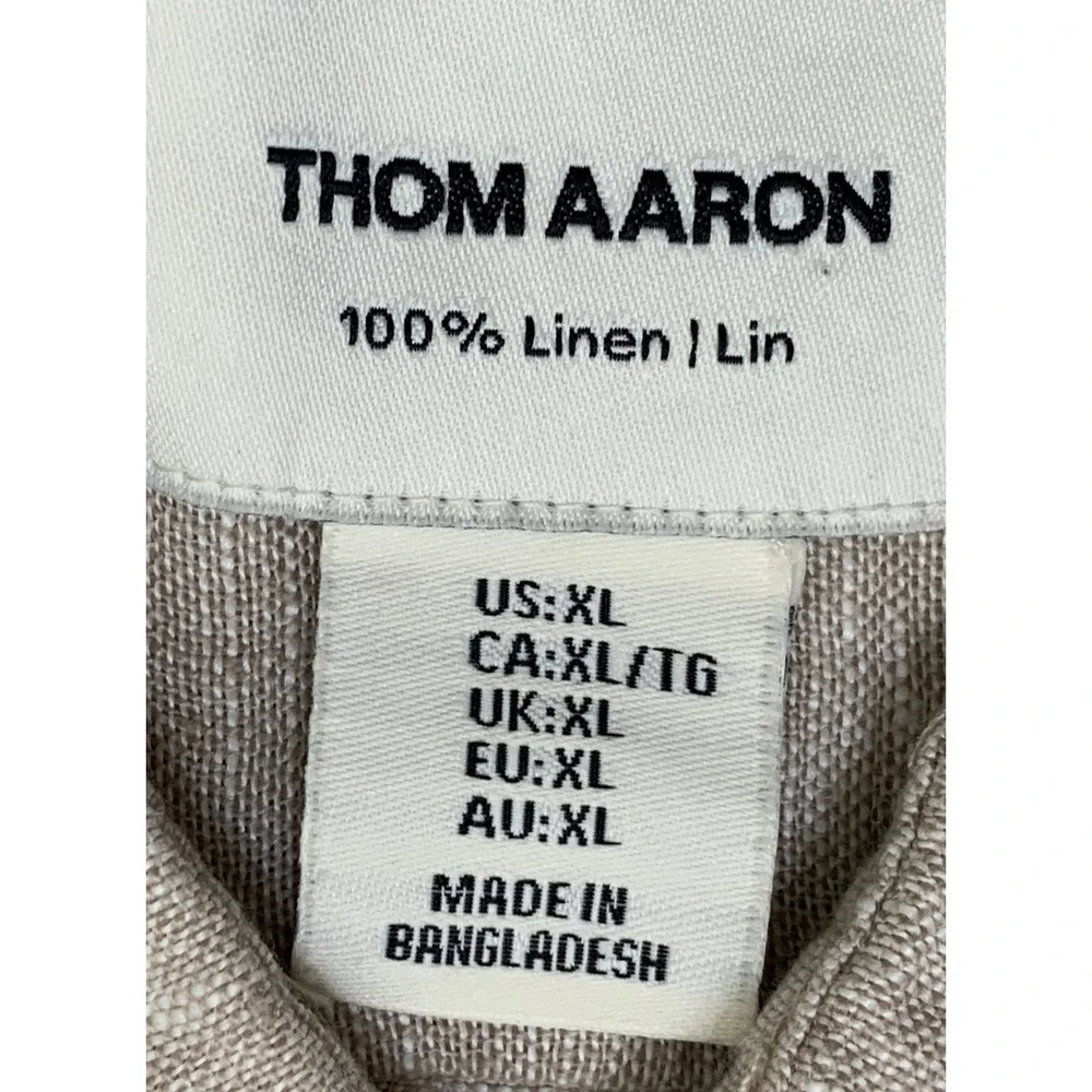 Thom Aaron Mens XL Linen Short Sleeve Button Down Shirt Beige Oatmeal Casual